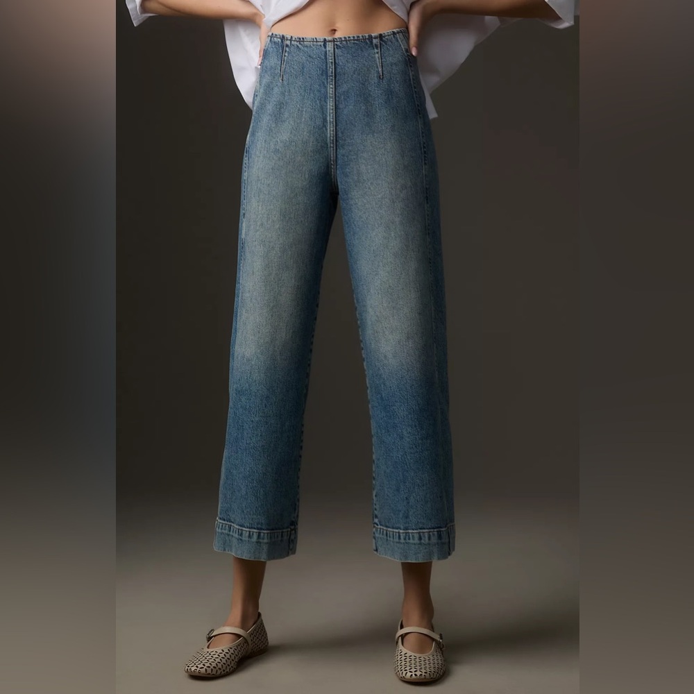 PILCRO ‘Kick’ Mid Rise Crop Wide Leg Faded Medium Wash Jeans- Size 26